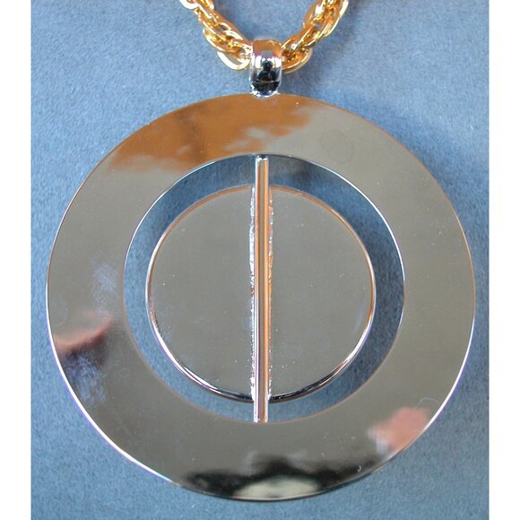 Vintage Brutalist Gold & Silver Tone Statement Necklace & Clip-On Earrings Set 1 - Picture 3 of 14